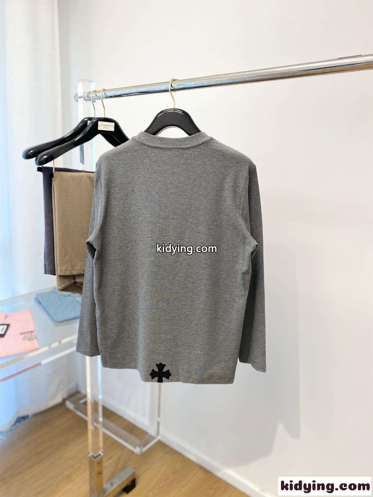 シンプル クロスロゴ クルーネック クロムハーツ Tシャツ コピー 長袖Tシャツ グレー-3
