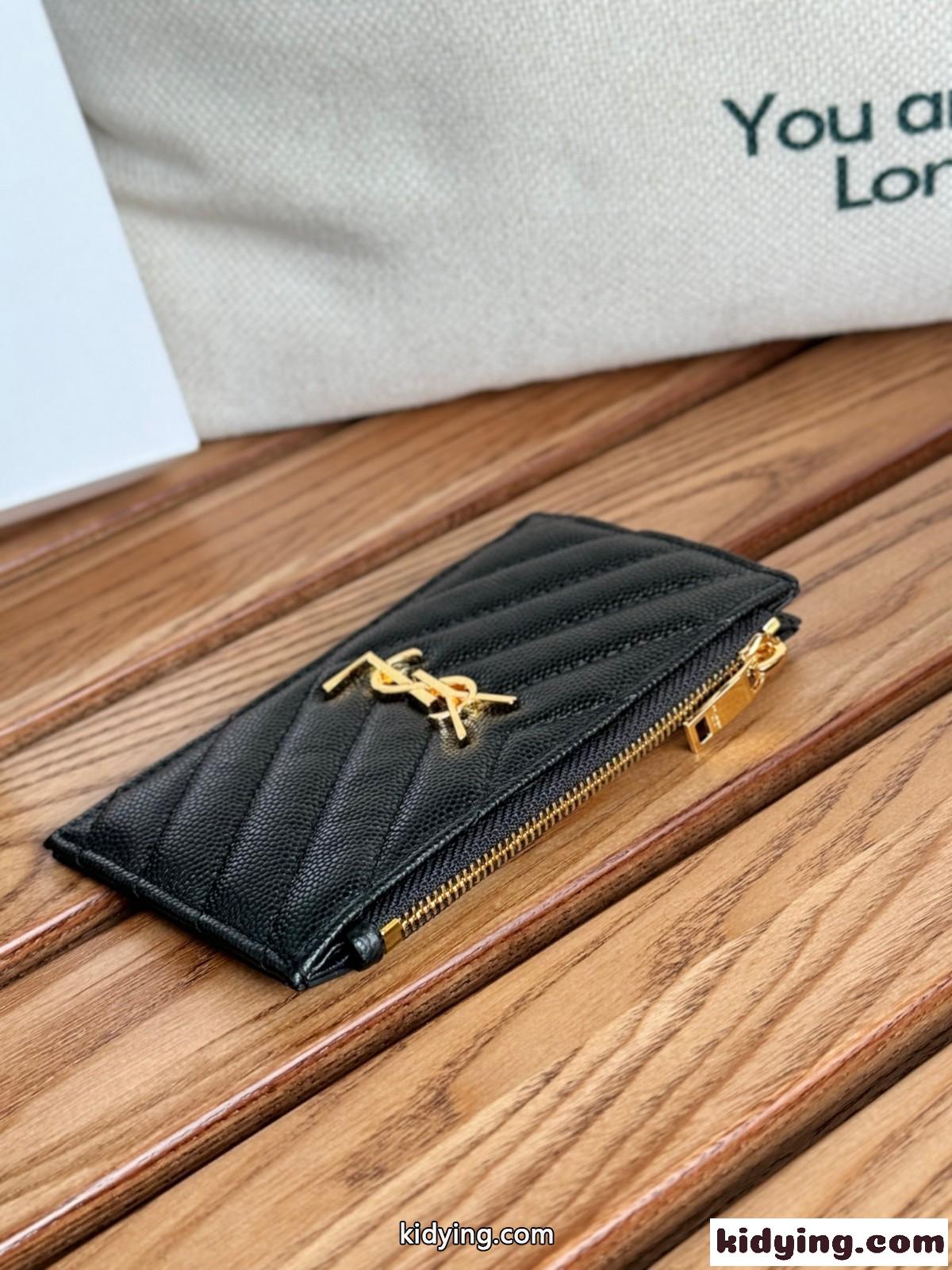モノグラム フラグメント ジップカードケース イヴ・サンローラン 財布 コピー ブラックxゴールド金具-4