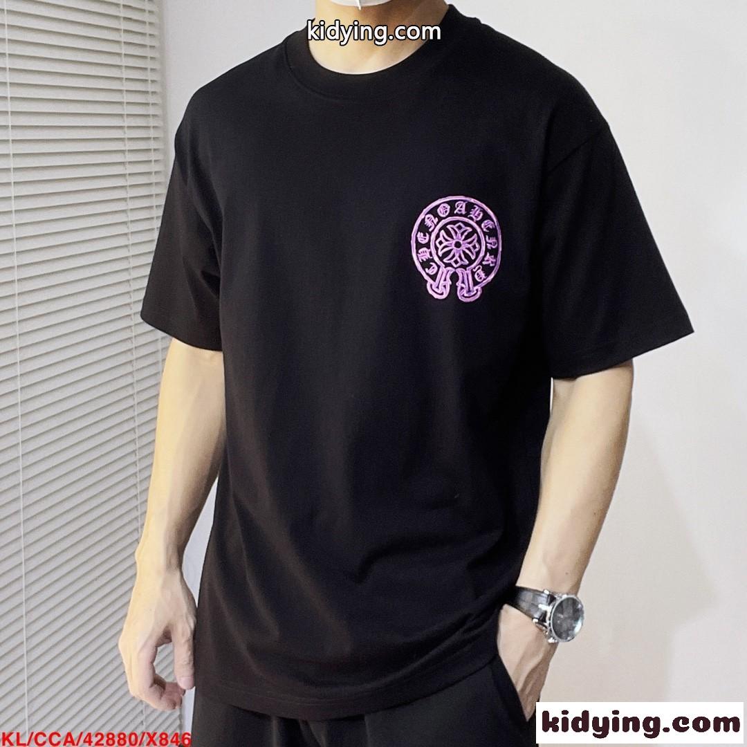 メンズ 着心地いい シンプル 着回し クロムハーツ Tシャツ コピー コットン 半袖Tシャツ-0