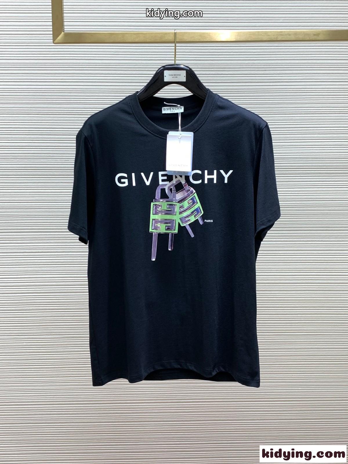 4G ロック プリントコットン 半袖Tシャツ ジバンシィ Tシャツ 偽物 ブラック-0