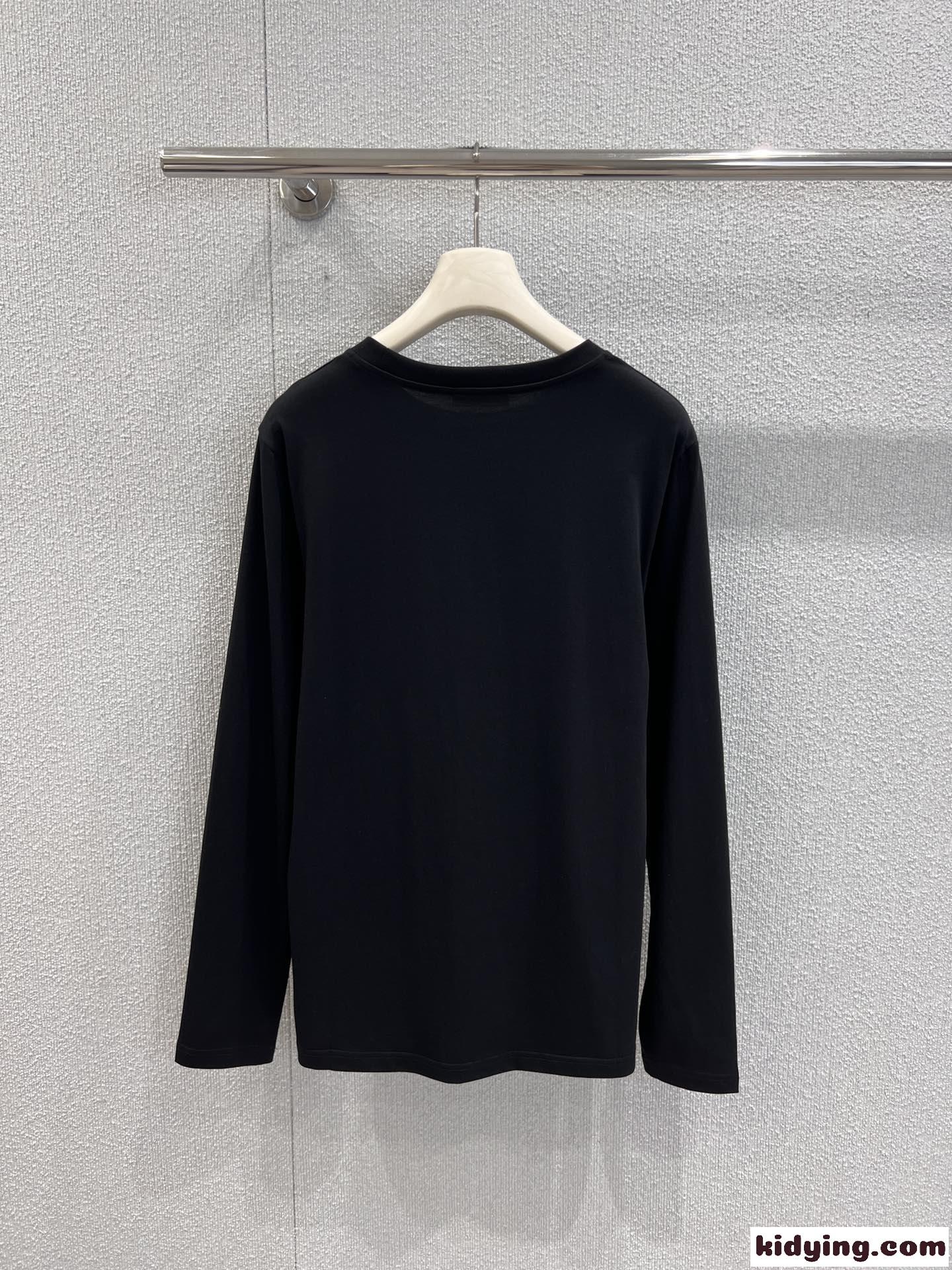 シンプル ロゴプリント 長袖Tシャツ バルマン Tシャツ コピー コットン ブラック-2