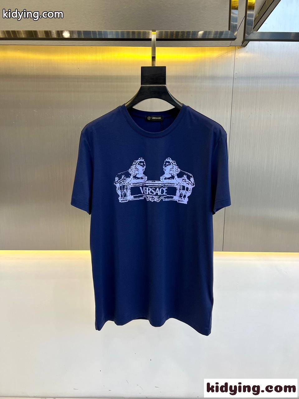 ヴェルサーチェ カルトゥーシュ 半袖Tシャツ ヴェルサーチェ Tシャツ コピー ブルー-0
