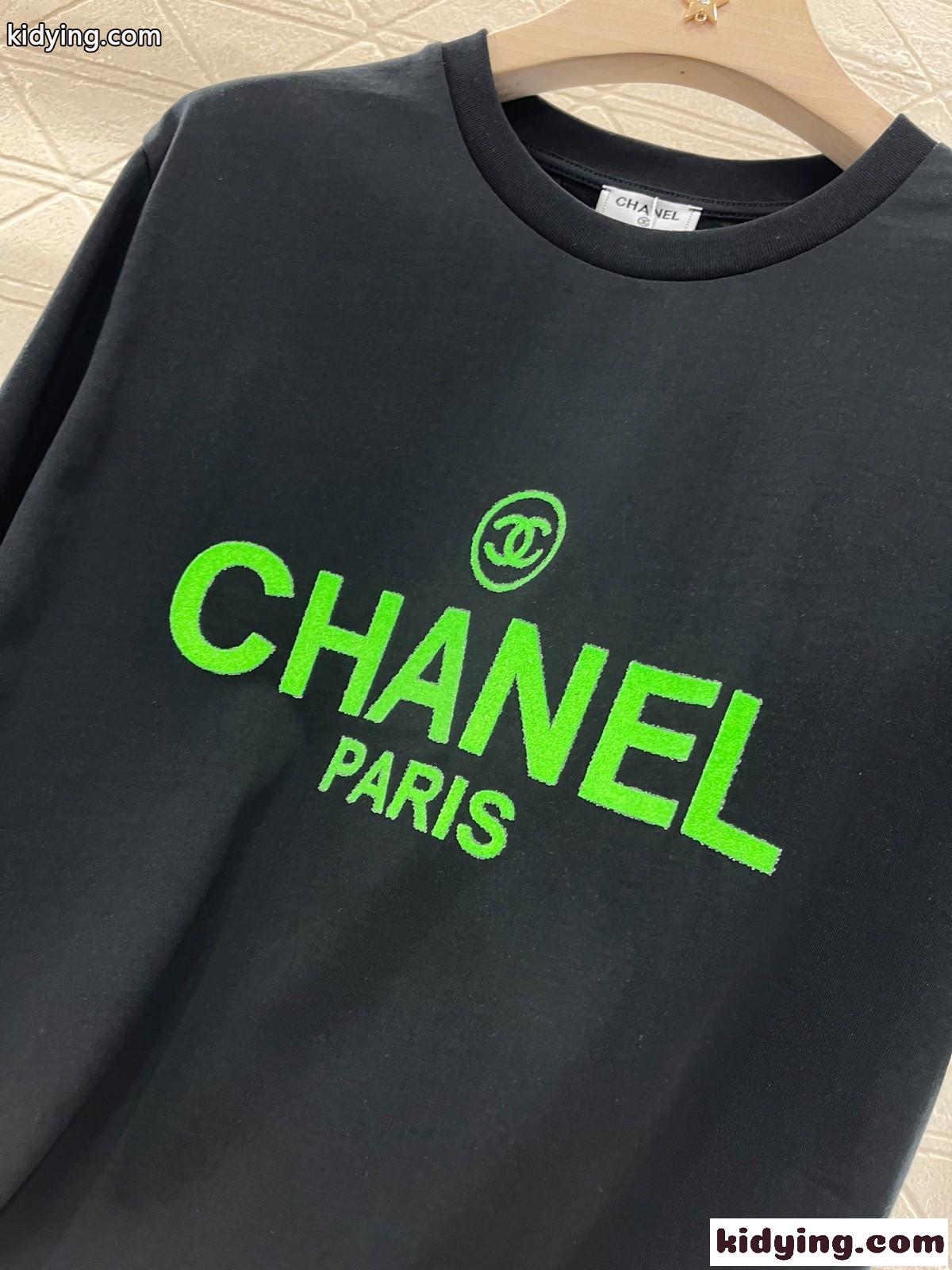 シャネル Tシャツ コピー シンプル プリント コットン 半袖Tシャツ ブラック-0