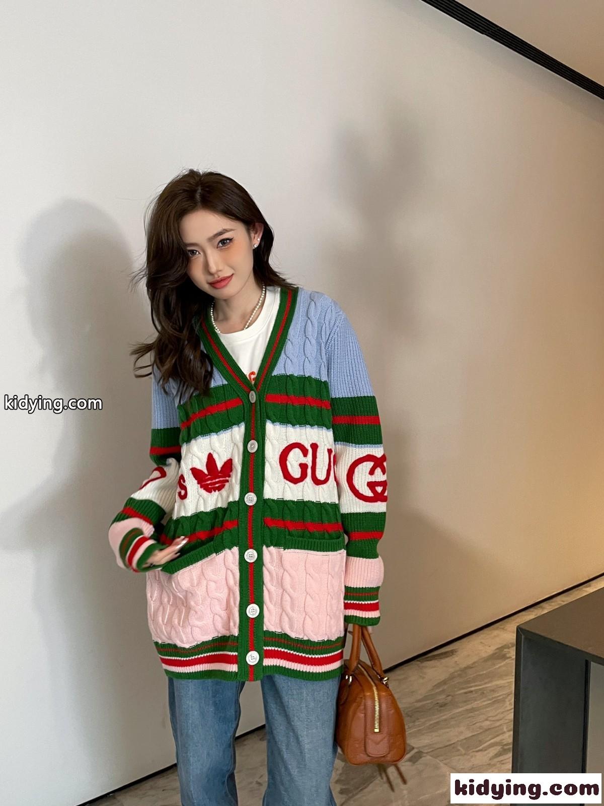 adidas x Gucci ウール ニットカーディガン グッチ カーディガン コピー 長袖 ゆったり-4