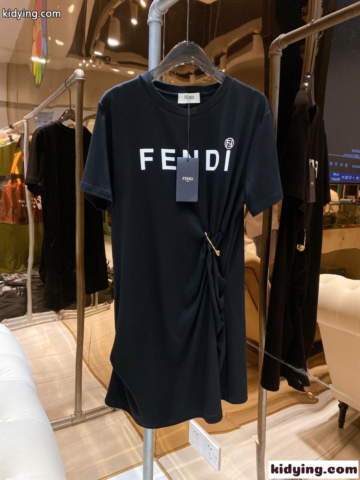 Fendi x Versace 人気 シンプル ロゴ プリント クルーネック フェンディ ワンピース コピー ストレッチ カジュアルワンピース-3