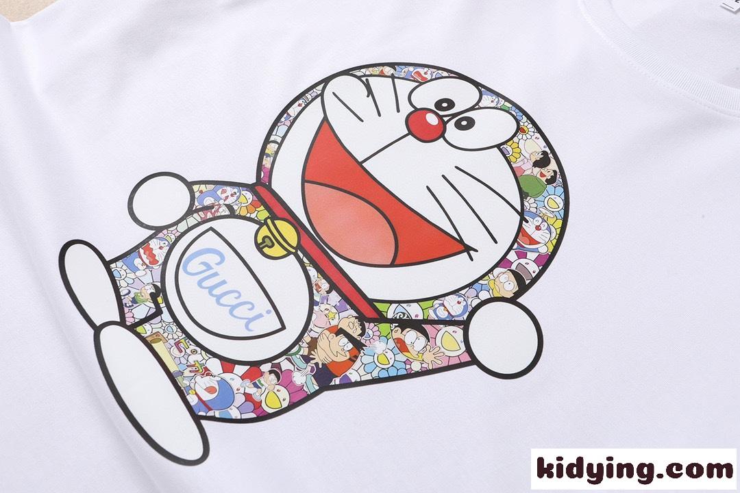 遊び心いっぱい 可愛いド ラえもん プリント グッチ 半袖Tシャツ コピー シルケット加工 クルーネック トップス-4