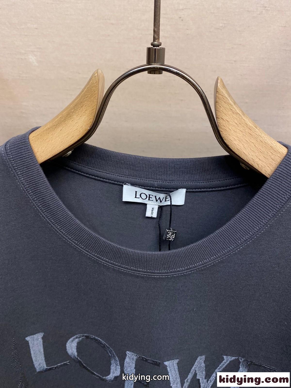 ロエベ Tシャツ コピー 人気 カジュアル ロゴ入り 半袖Tシャツ ダークグレー-2