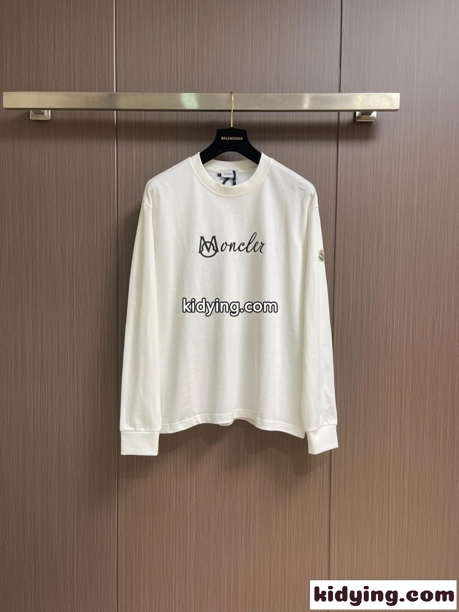 カジュアル ロゴ入り コットン 長袖Tシャツ モンクレール Tシャツ 偽物 ホワイト-0