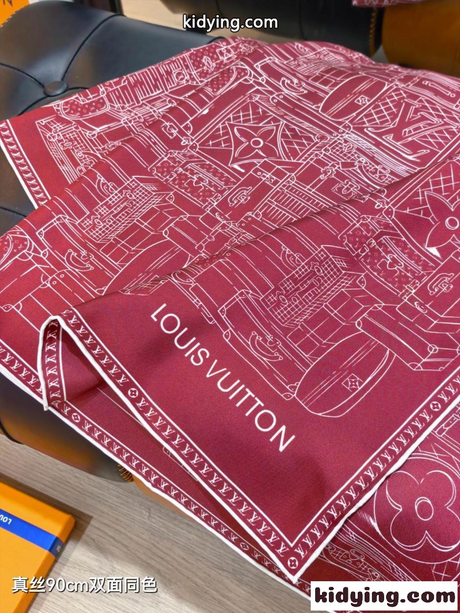 カレ90・マイ LV ラゲージ ルイ・ヴィトン スカーフ コピー ボルドー-2