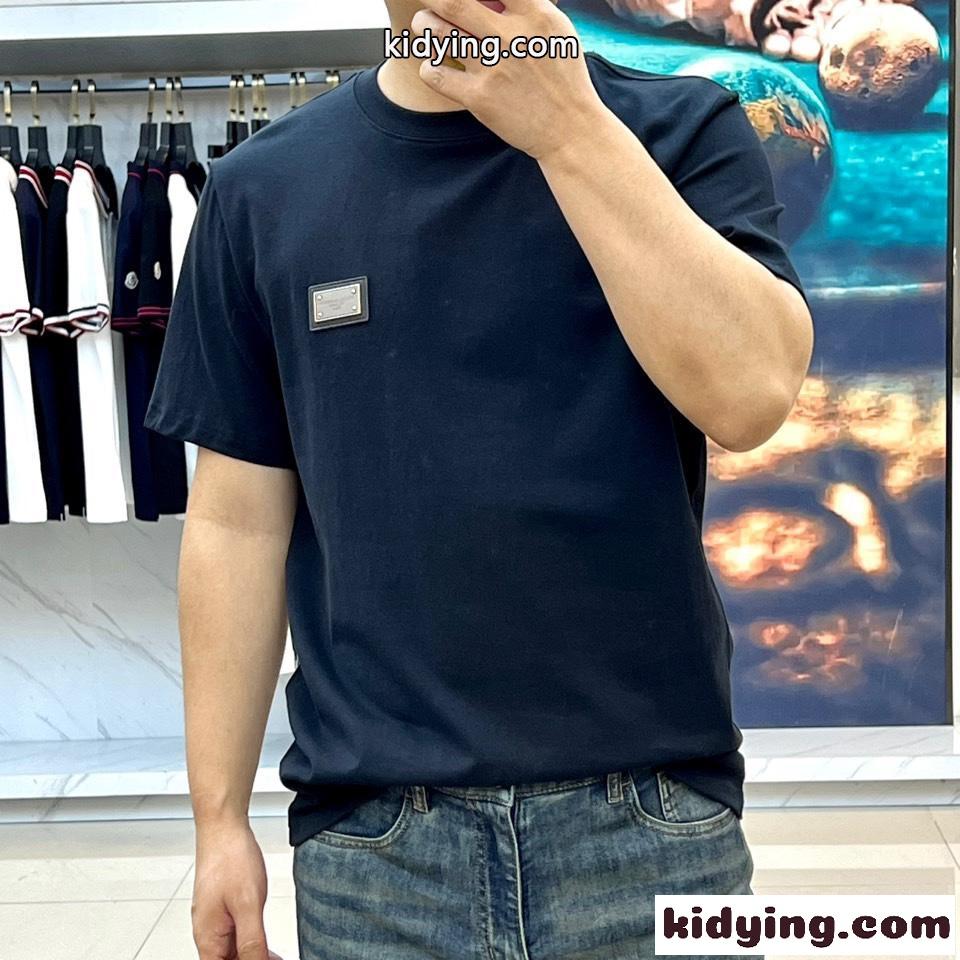 ロゴプレート コットン 半袖Tシャツ ドルチェ&ガッバーナ Tシャツ 偽物 ブラック-1
