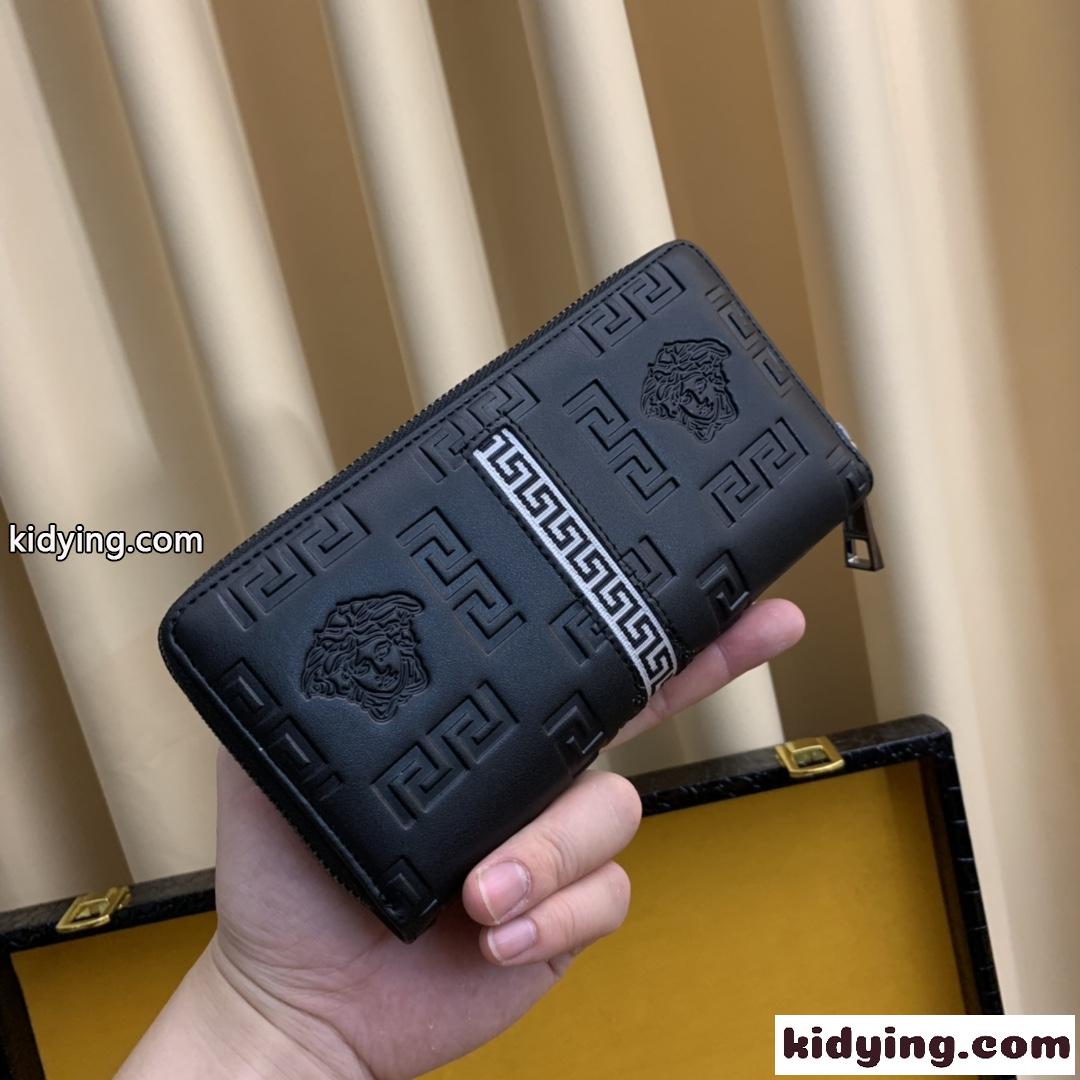 高品質 ロゴ ラウンドファスナー ヴェルサーチェ 財布 コピー メンズ カード入れ おしゃれ ブラック-0