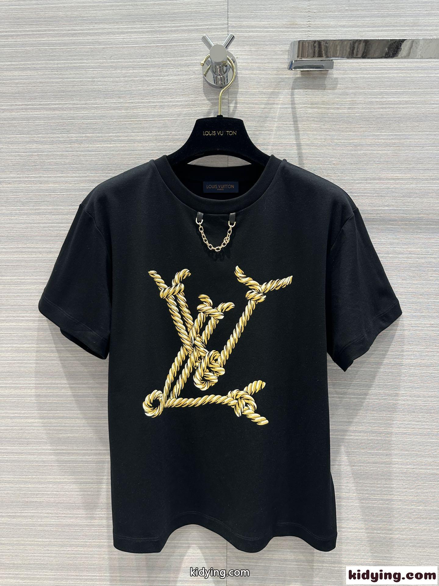 ノーティカルLV Tシャツ ルイ・ヴィトン Tシャツ 偽物 コットン ブラック-2
