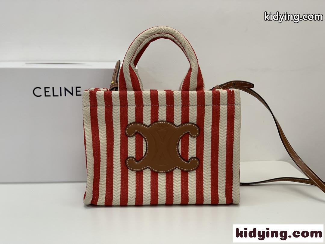 スモール カバ / ストライプ&カーフスキン セリーヌ バッグ 人気 コピー ロゴ トートバッグ-1