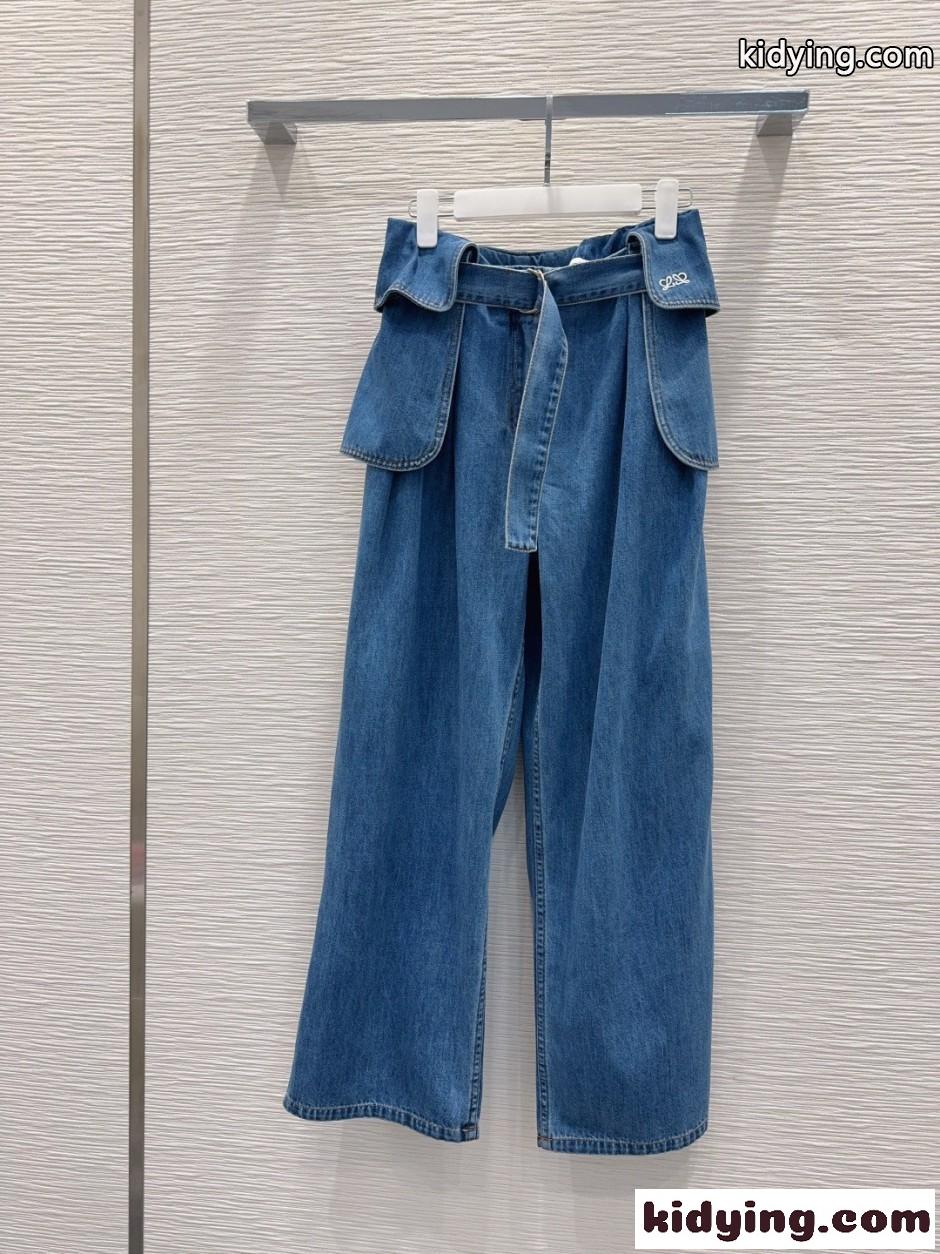 お洒落 合わせやすい ベルテッド デニムパンツ ロエベ ジーンズ コピー-0