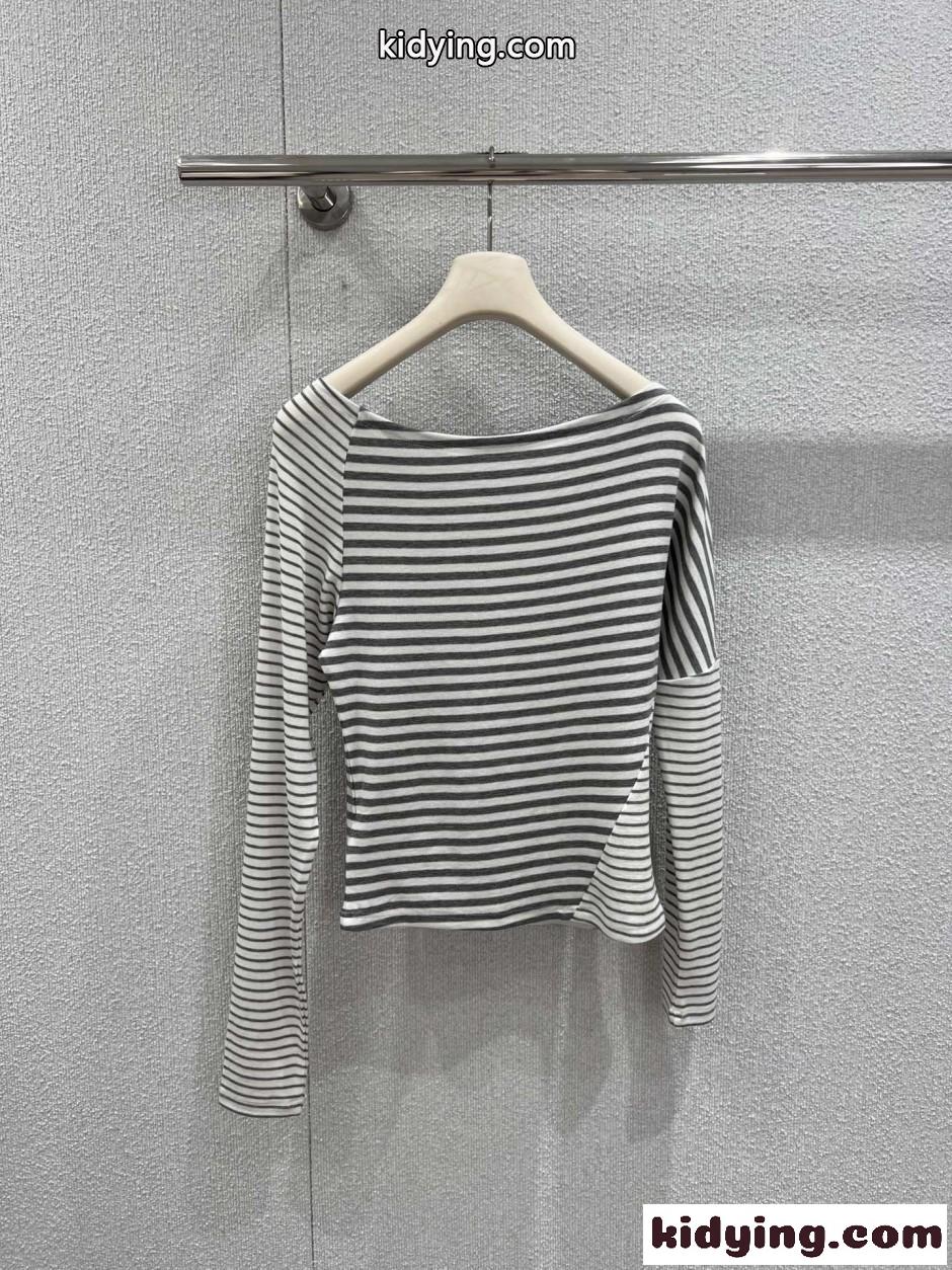 カジュアル ボーダー ボートネック 長袖Tシャツ クロムハーツ Tシャツ 偽物-1