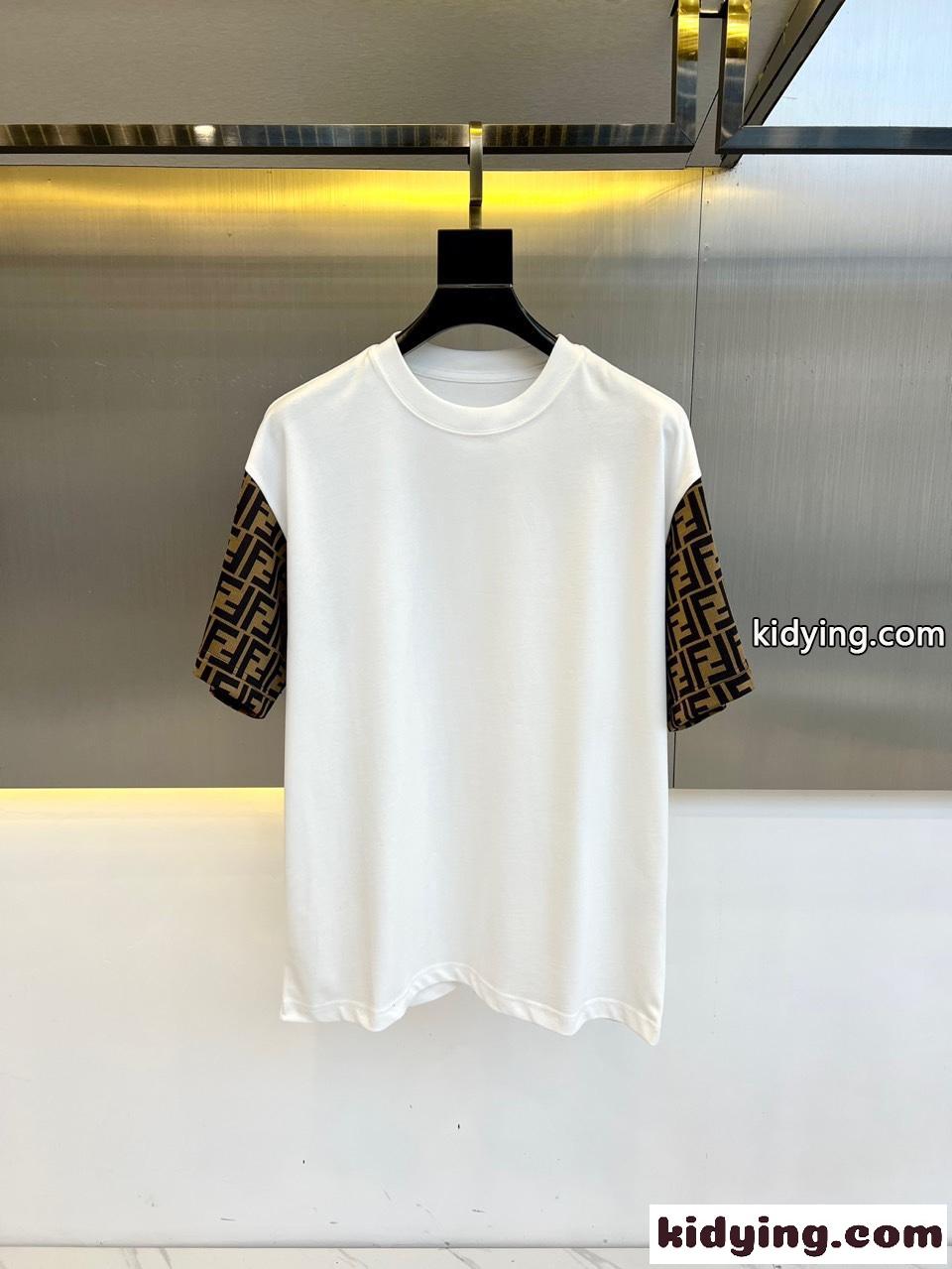 FFジャガード 切り替え 半袖Tシャツ フェンディ Tシャツ コピー ホワイト-0
