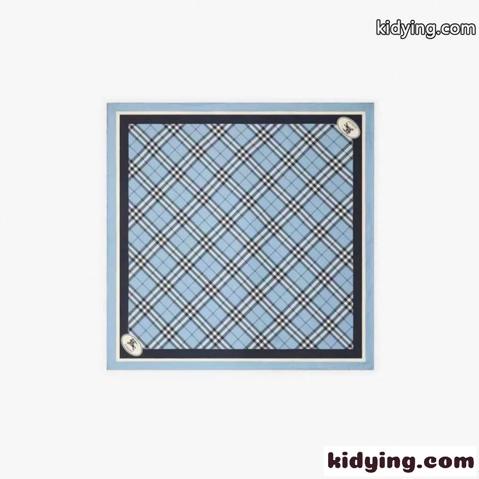 人気 チェック シルクスカーフ バーバリー スカーフ 偽物 90x90cm ライトブルー-0