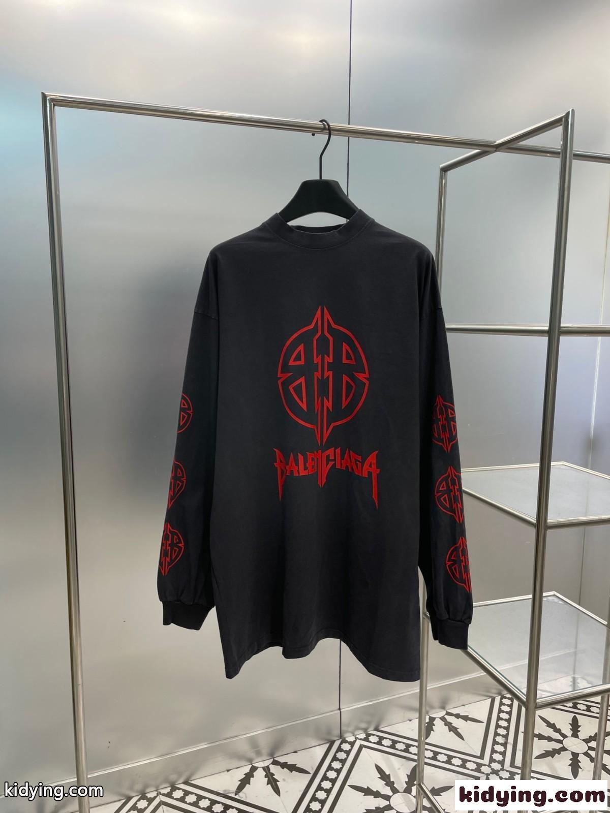 オーバーサイズ プリント ユニセックス 長袖Tシャツ バレンシアガ パーカー コピー-0