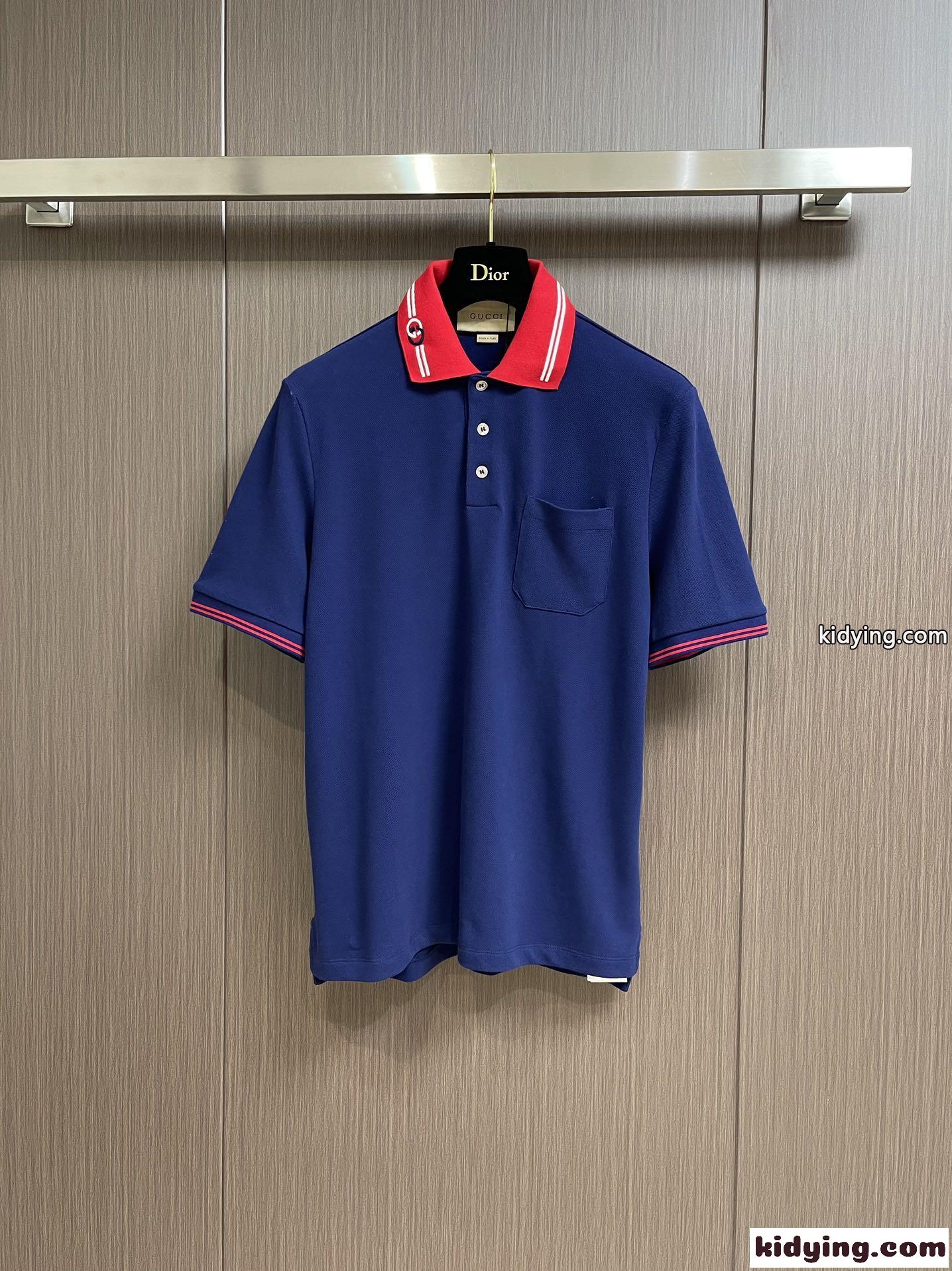 インターロッキングG コットンピケ ポロシャツ グッチ Tシャツ コピー メンズ ブルー-0