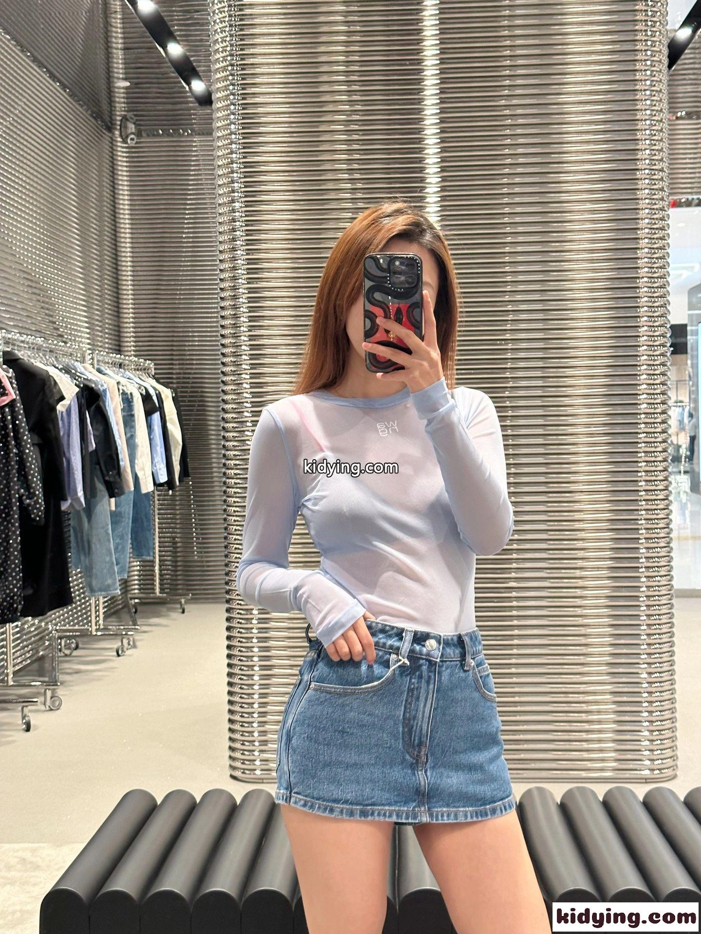 セクシー メッシュ クルーネック アレキサンダーワング Tシャツ コピー ブルー-4