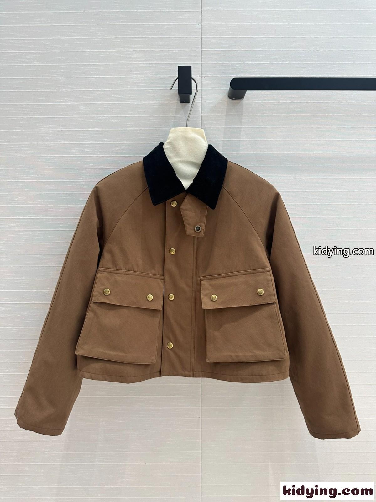 お洒落 トラペーズジャケット ロエベ ジャケット コピー コットンブレンド ブラウン-2