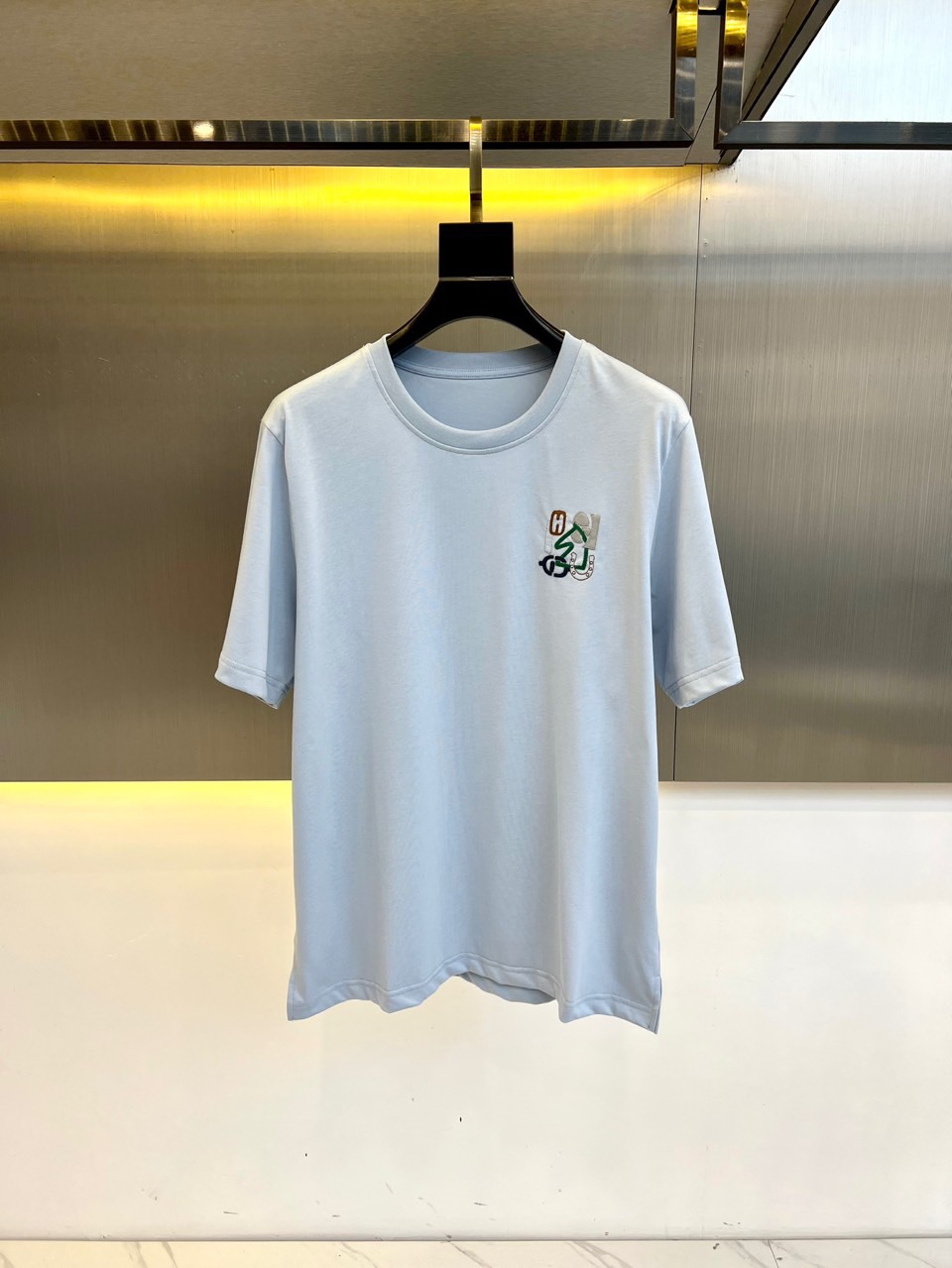 上品 カジュアル コットン 半袖Tシャツ エルメス Tシャツ 偽物 クルーネック ライトブルー-0