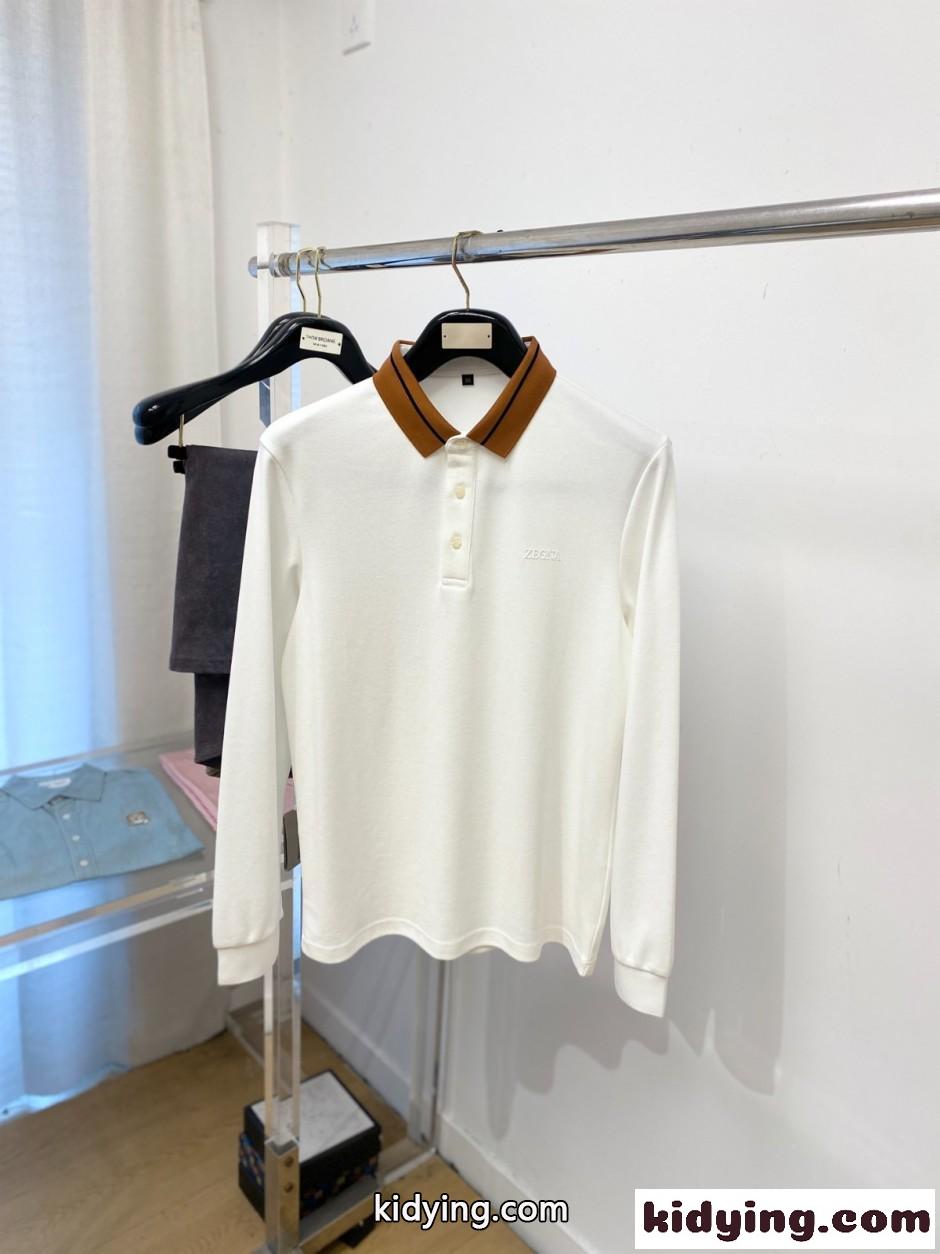 エルメネジルド・ゼニア Tシャツ 偽物 洗練された ロゴ入り 長袖 ポロシャツ ホワイト-0