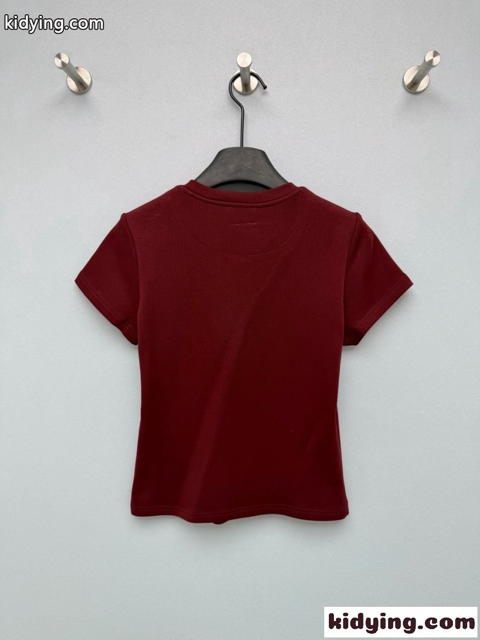 エンブローデッド ポケット 半袖Tシャツ エルメス Tシャツ コピー ボルドー-4