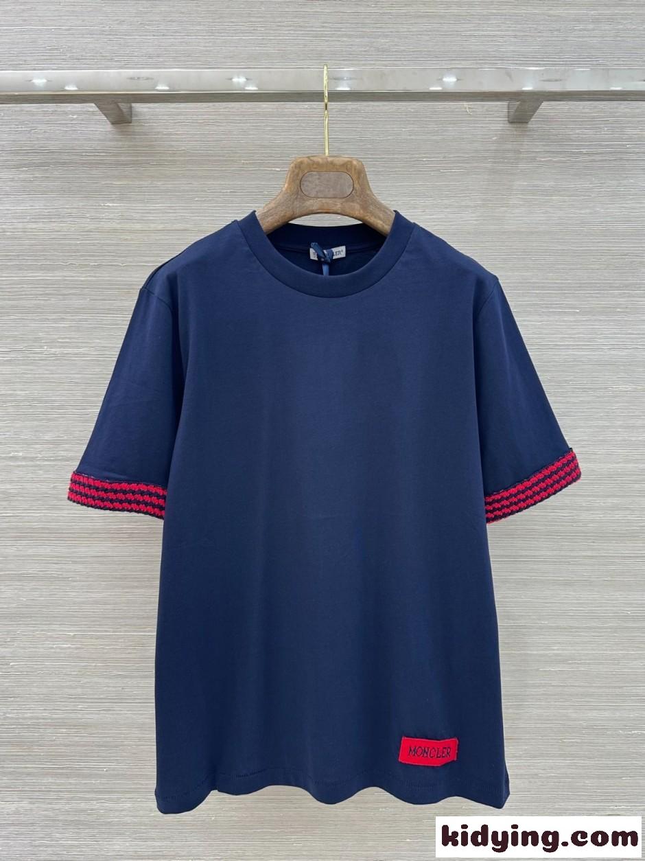 お洒落 カジュアル コットン 半袖Tシャツ モンクレール Tシャツ コピー ブルー-0