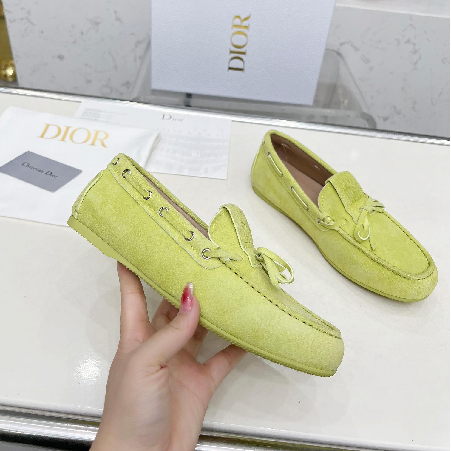 カジュアル エレガント Miss Dior Street ローファー スーパーコピー スエード グリーン-0