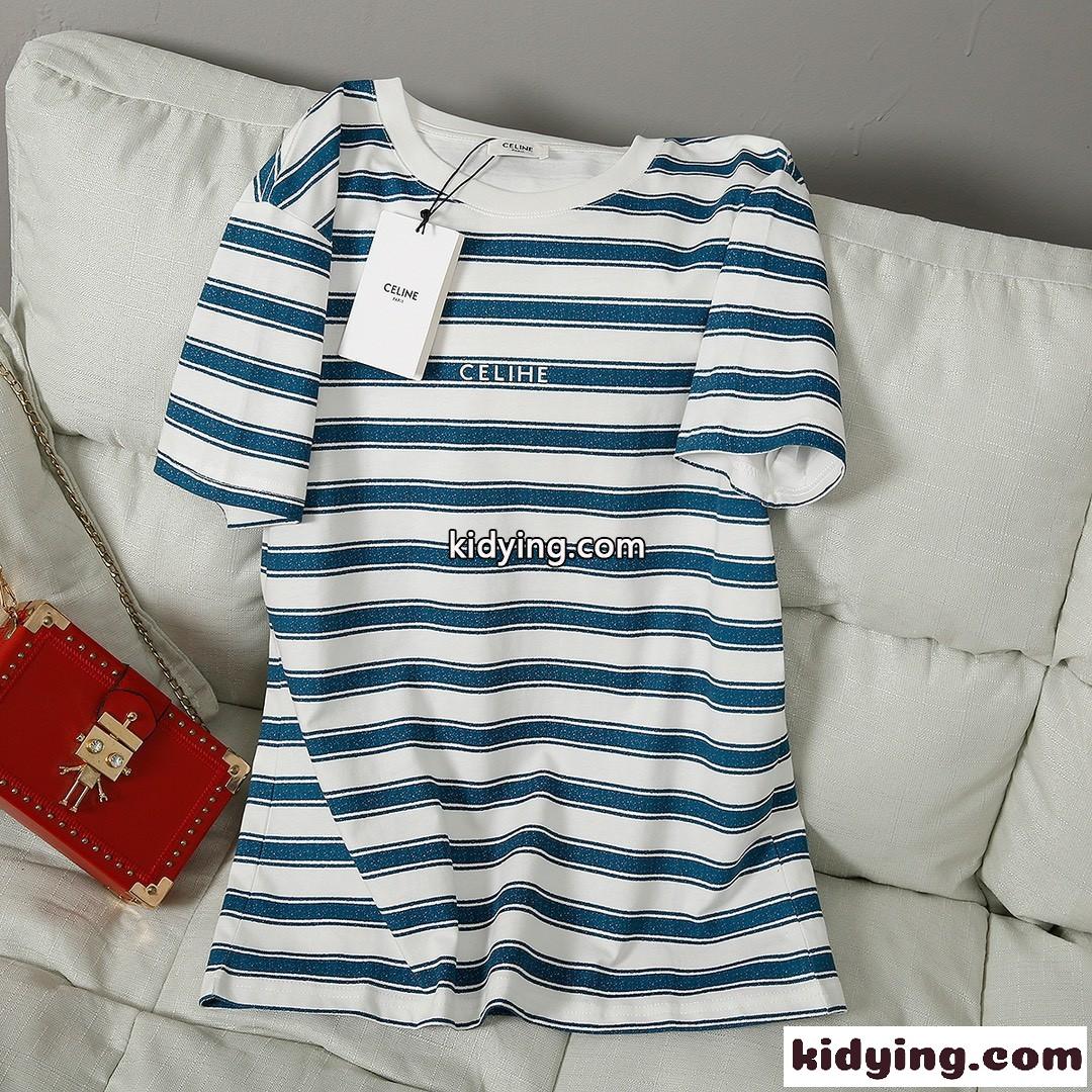 カジュアル おしゃれ ボーダー柄 クルーネック セリーヌ tシャツ コピー 定番 人気 半袖 トップス レディース-1