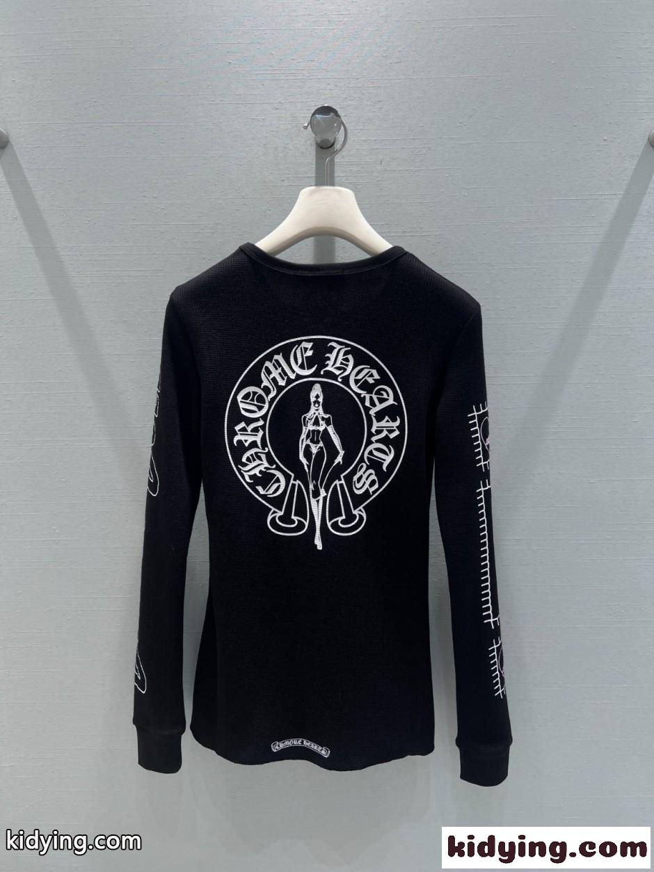 スタイリッシュ コットン ワッフル 長袖Tシャツ クロムハーツ Tシャツ 偽物 ブラック-1