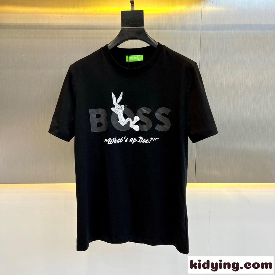 シンプル ロゴ プリント クルーネック ヒューゴ・ボス Tシャツ コピー 半袖 ブラック-0