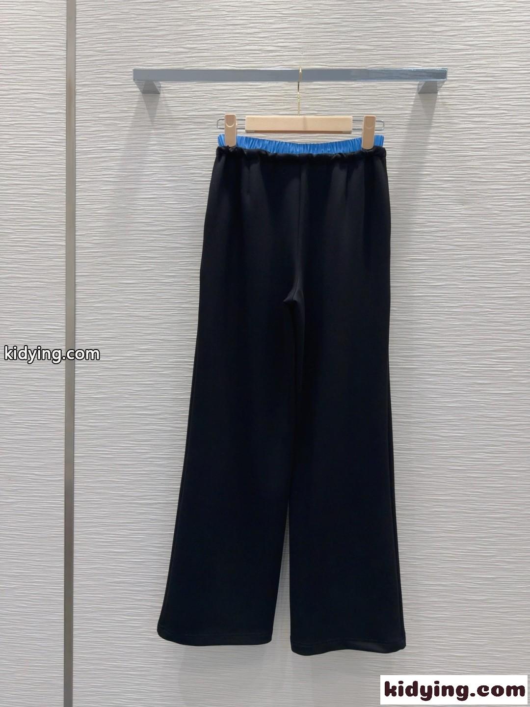 ミュウミュウ パンツ コピー おしゃれ ダブルウエスト ロングパンツ レディース ブラック-3
