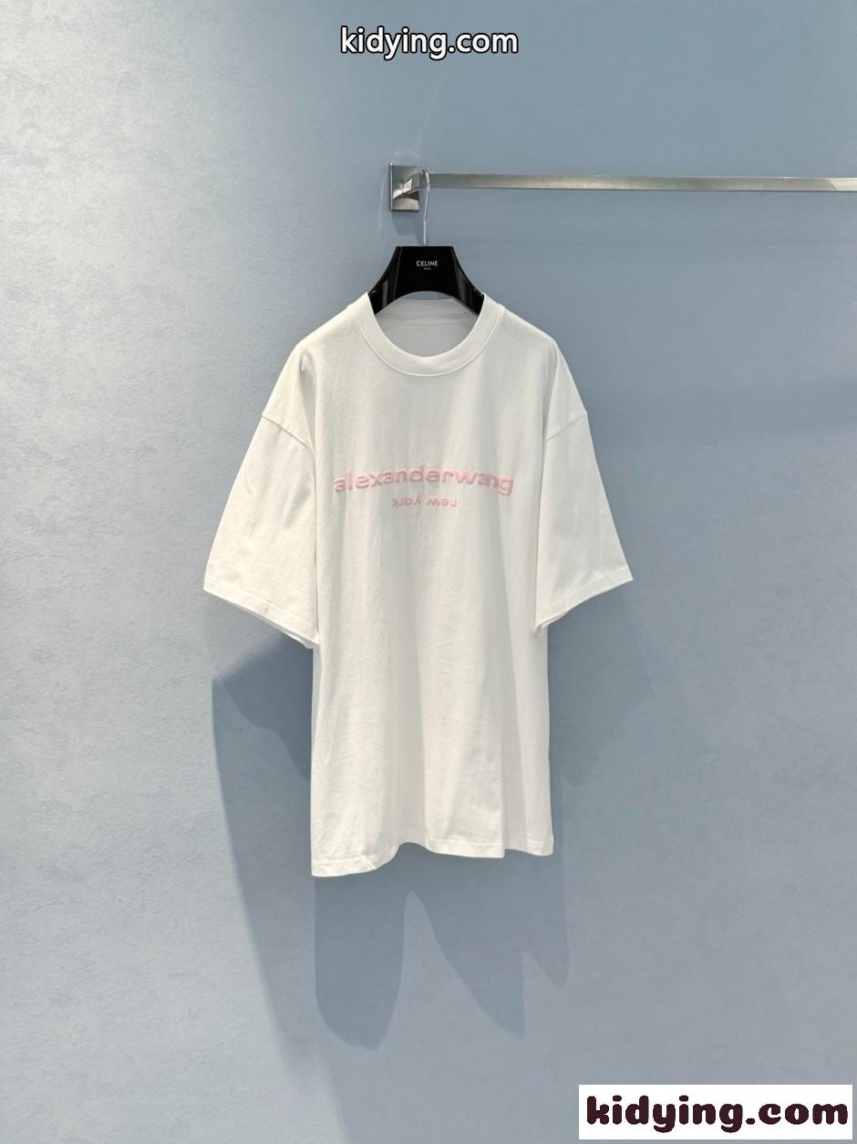 アレキサンダーワング Tシャツ 偽物 ユニセックス ロゴ 半袖Tシャツ ホワイト-0