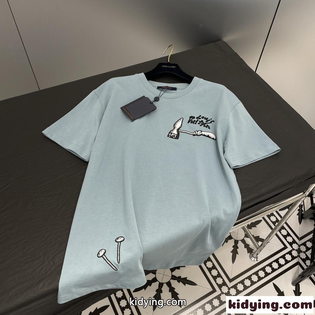 23SS新作 カジュアル ゆったり 刺繍入り ルイヴィトン Tシャツ コピー 半袖 トップス-3