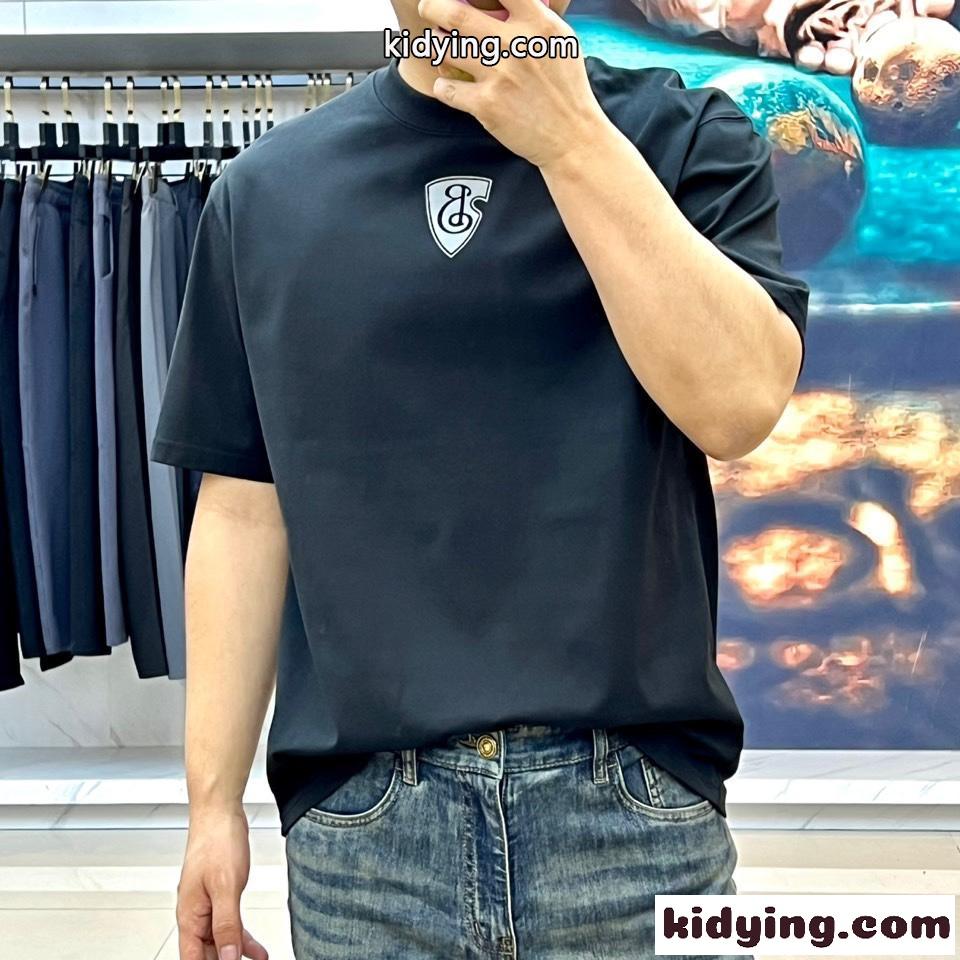 シンプル コットン 半袖Tシャツ バーバリー Tシャツ コピー クルーネック ブラック-1