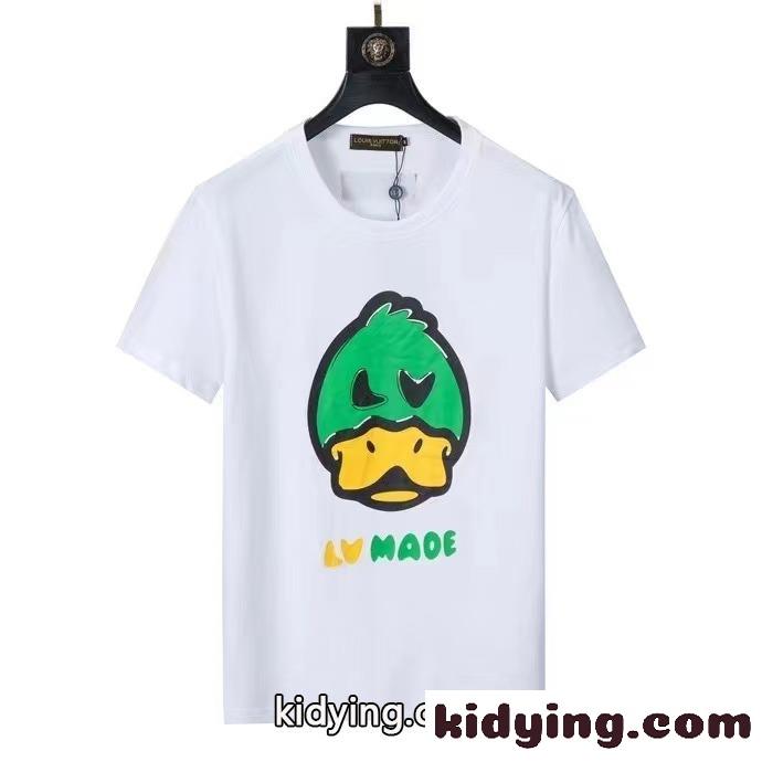大人気 プリント クルーネック 半袖 トップス おしゃれ ルイ・ヴィトン Tシャツ コピー 定番 ホワイト ブラック-2