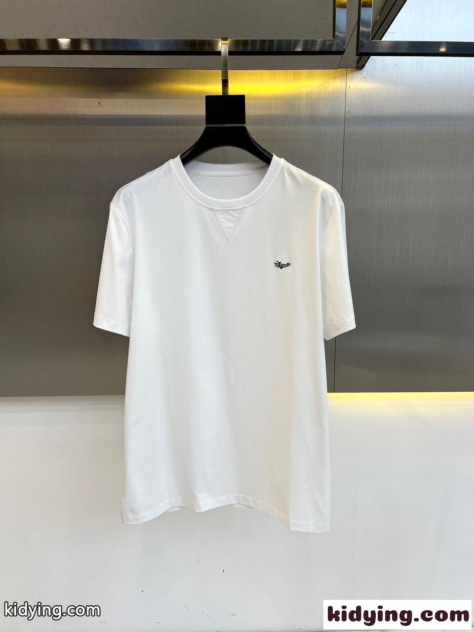 シンプル カジュアル 刺繍入り エルメネジルド・ゼニア 半袖Tシャツ コピー ホワイト-0