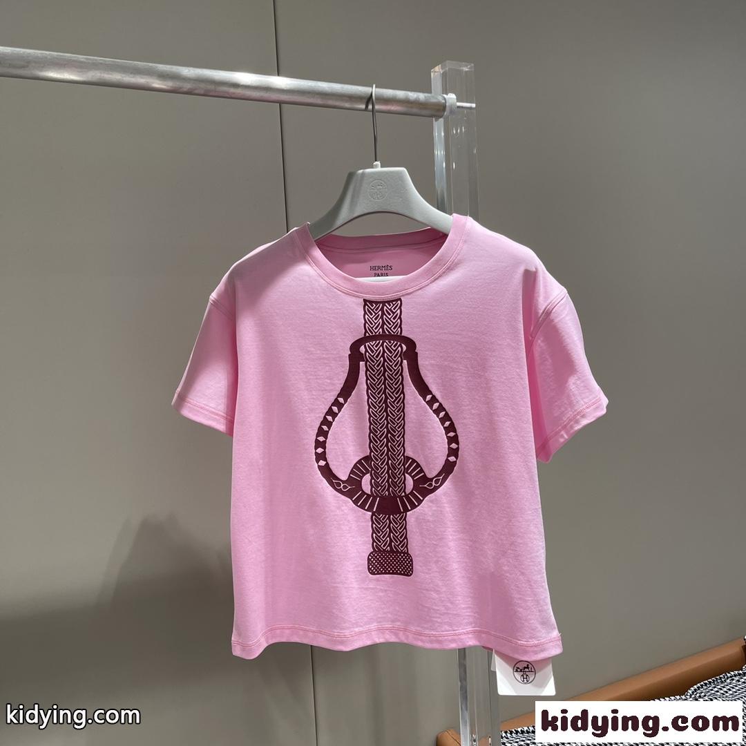 新作~グラフィックプリント クロップドTシャツ エルメス Tシャツ コピー コットン 半袖 トップス-2