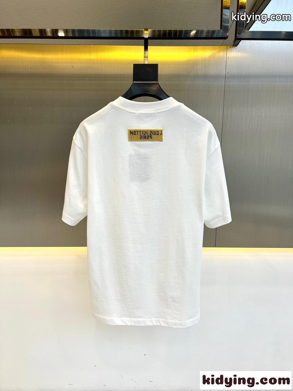 定番 ロゴ入り クルーネック 半袖Tシャツ ルイ・ヴィトン Tシャツ コピー ホワイト-4