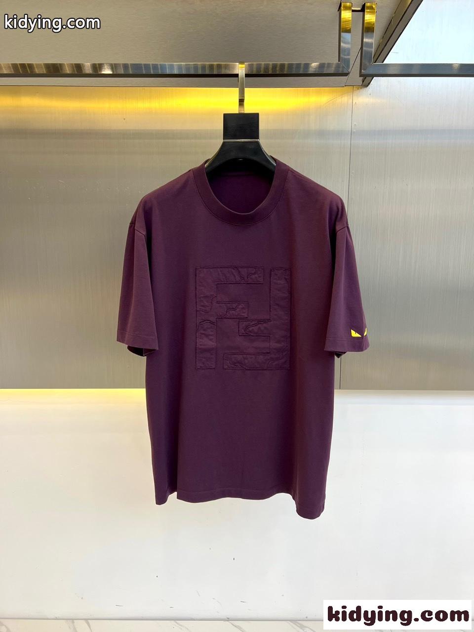 カジュアル リラックス コットン 半袖Tシャツ フェンディ Tシャツ コピー パープル-0