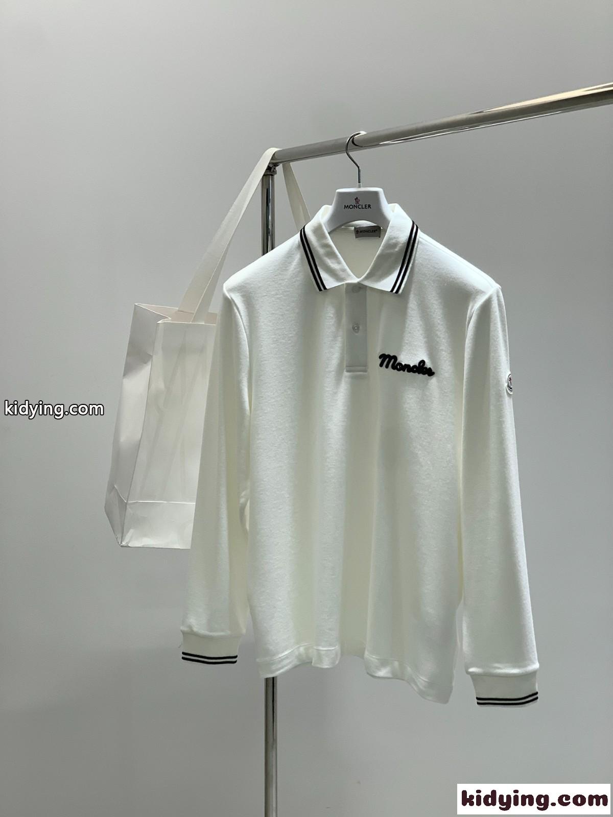 洗練された シンプル 長袖 ポロシャツ モンクレール Tシャツ 偽物 ホワイト-0