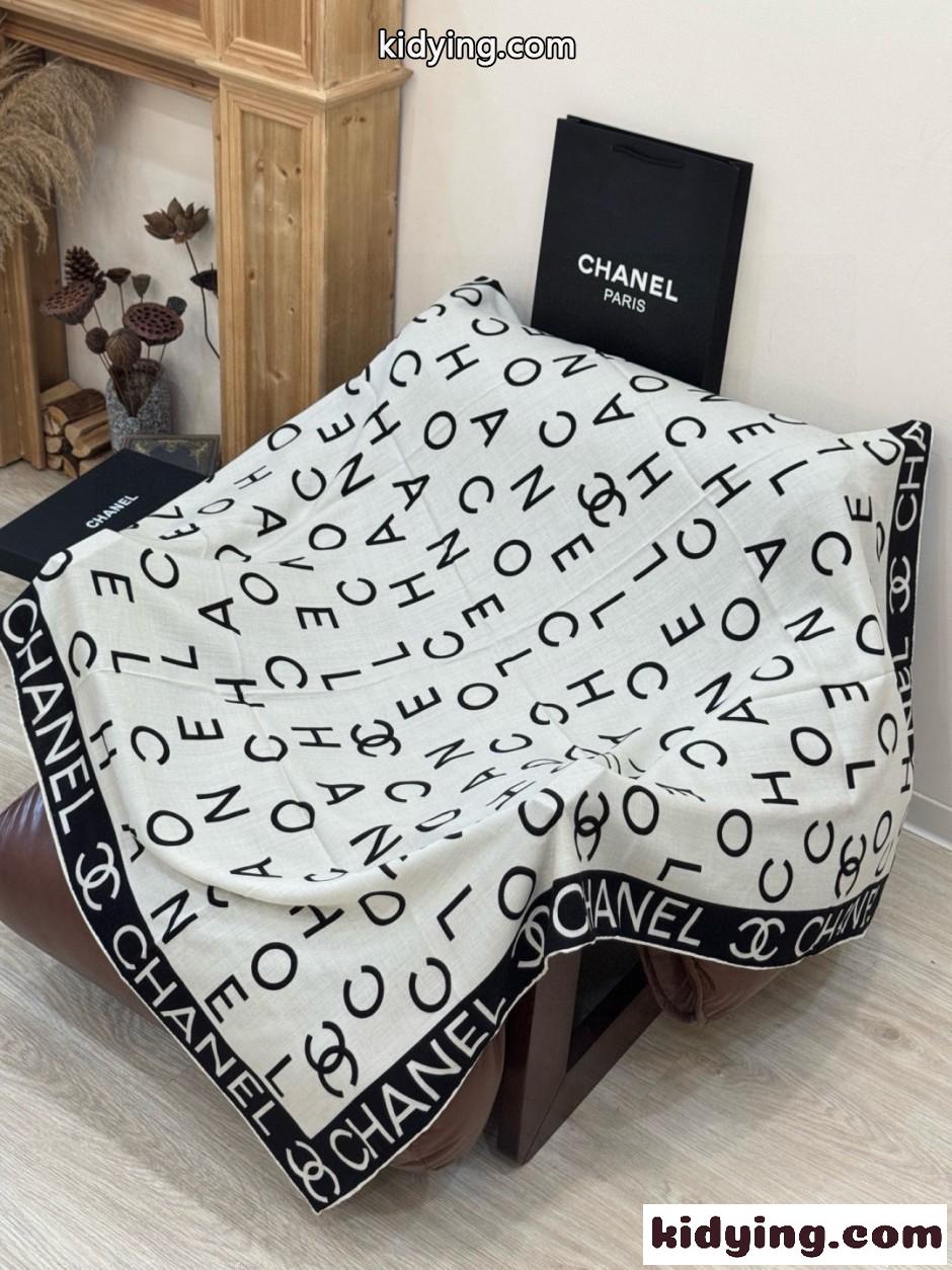 シルク＆カシミヤ ロゴ ストール シャネル スカーフ コピー 135cm-3