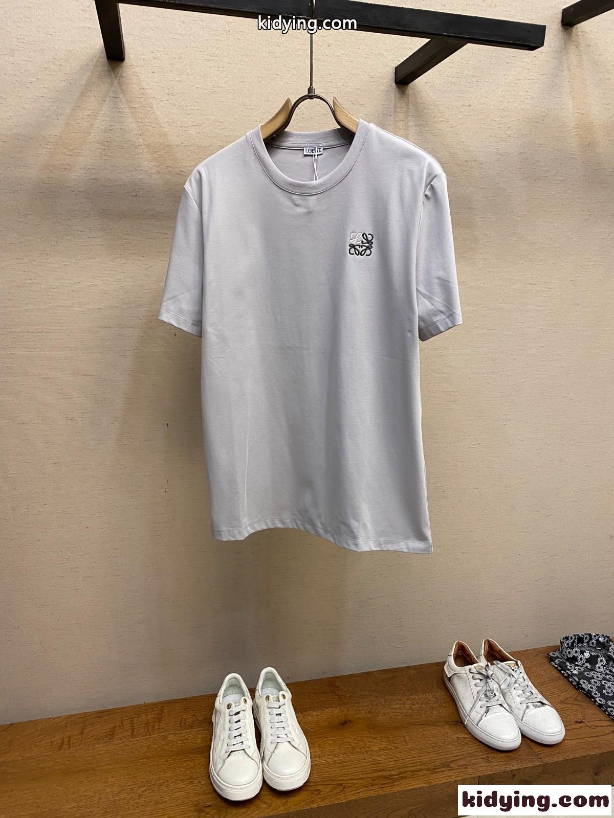 ロエベ Tシャツ コピー シンプル アナグラム コットンブレンドTシャツ 半袖トップス グレー-1