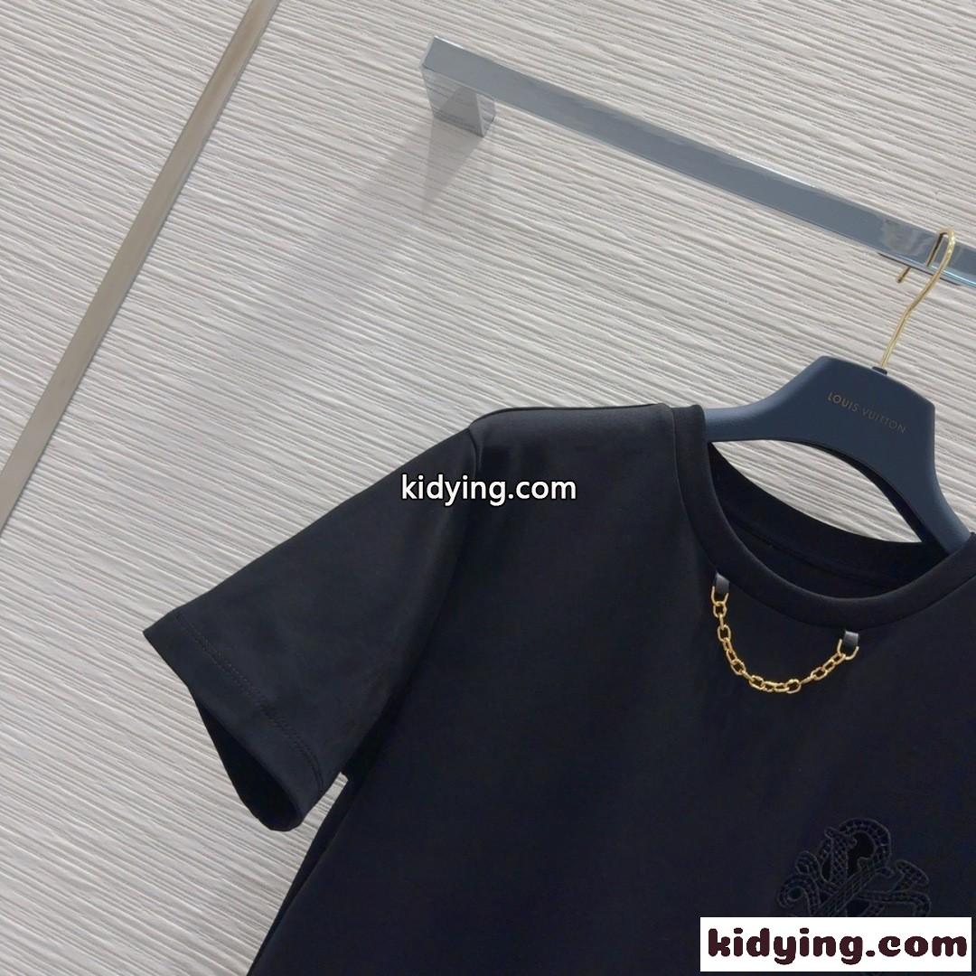 ブロイダリー LV Tシャツ ルイ・ヴィトン 半袖Tシャツ コピー クルーネック ブラック-1