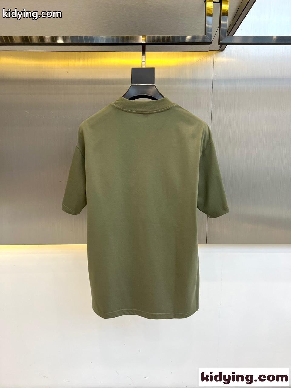 コットン ロゴ入り 半袖Tシャツ バーバリー Tシャツ 偽物 クルーネック グリーン-3
