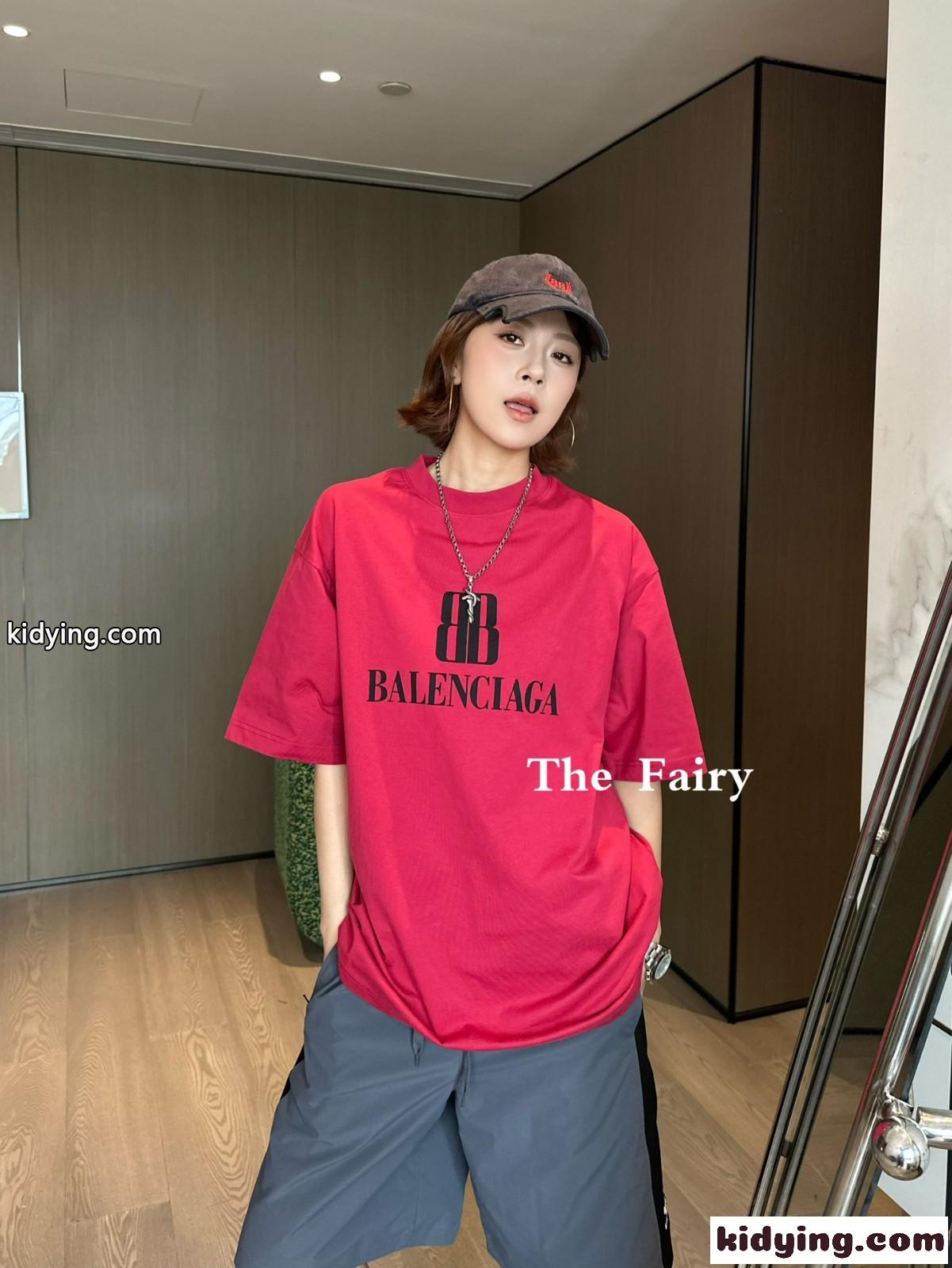 ユニセックス オーバーサイズ 半袖Tシャツ バレンシアガ Tシャツ コピー ピンク-3