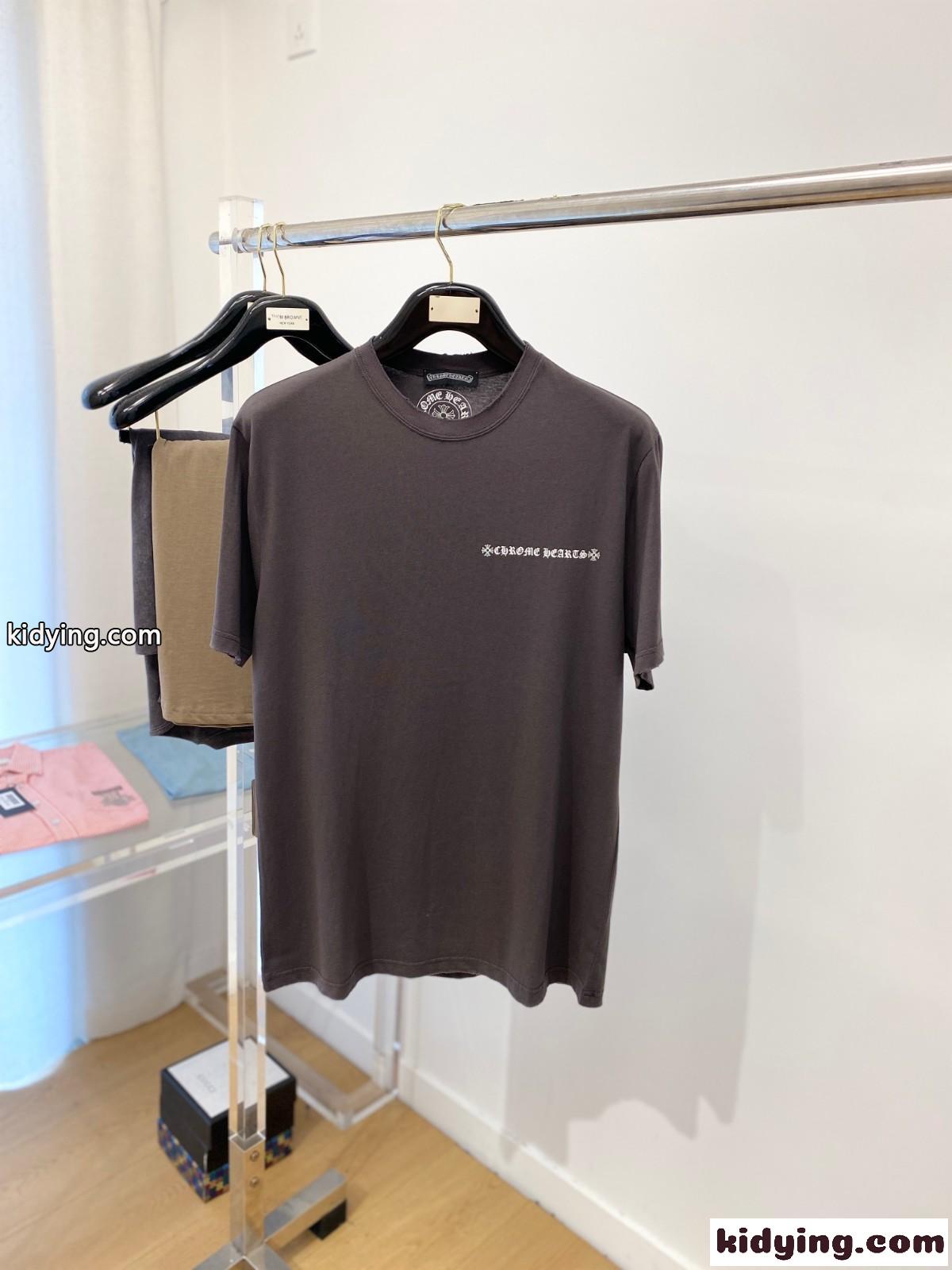 カジュアル ロゴプリント クルーネック クロムハーツ 半袖Tシャツ コピー グレー-0
