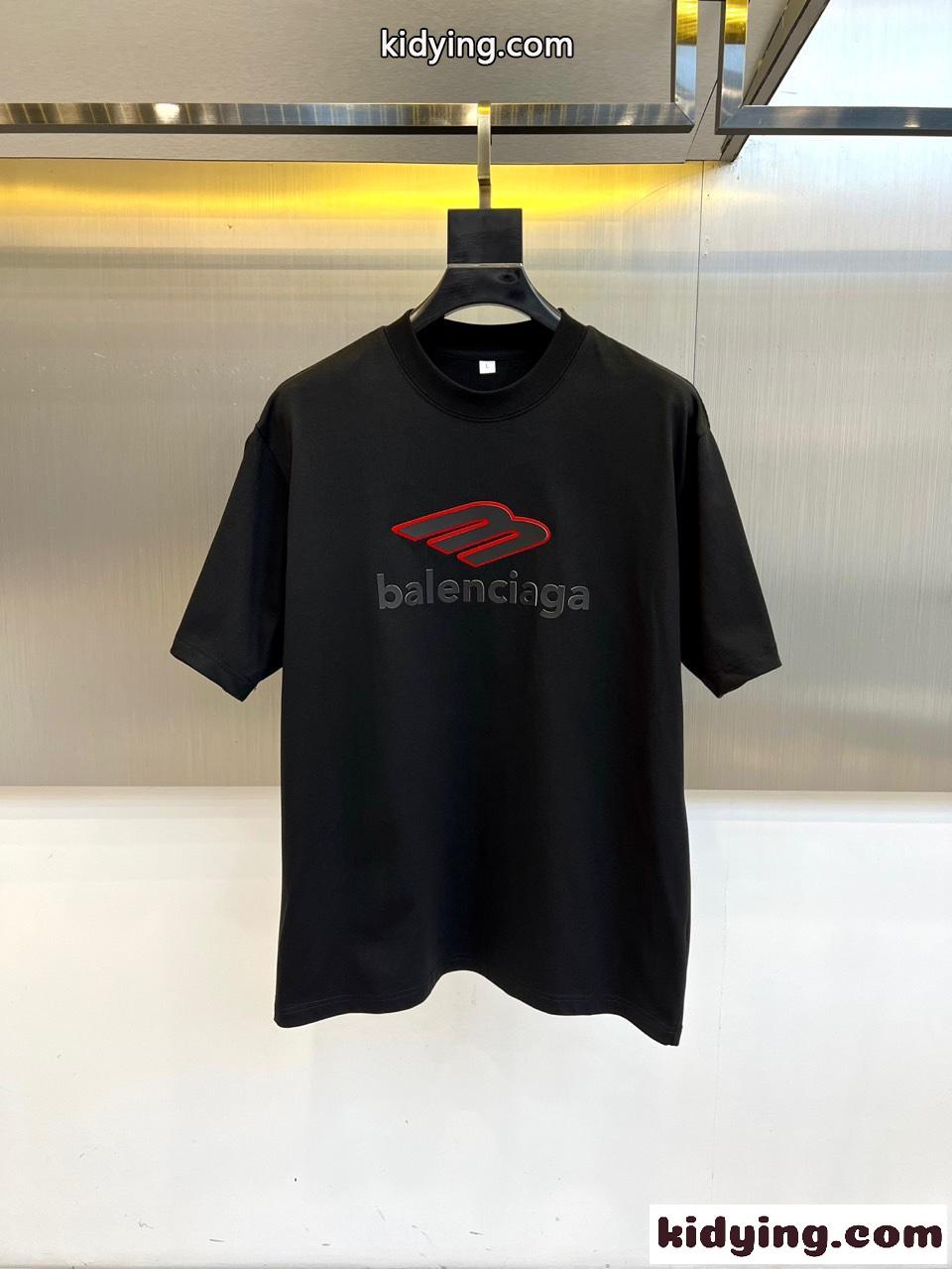 ベーシック ロゴプリント クルーネック バレンシアガ Tシャツ 偽物 コットン ブラック-0